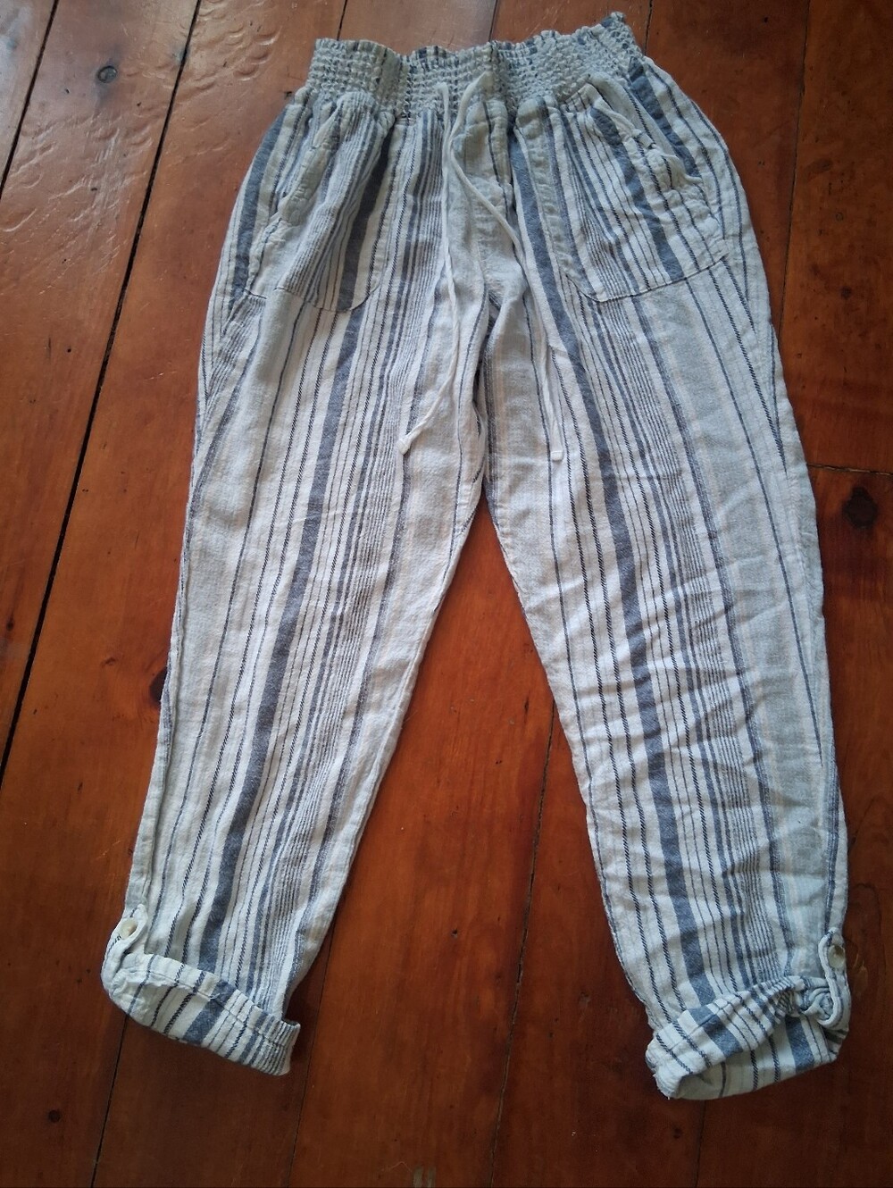 Light Blue Striped Casual Ladies Pants